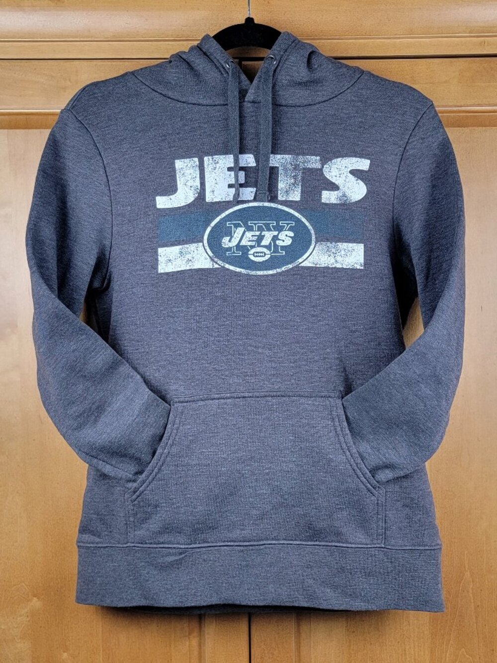 Fanatics NFL New York Jets Football Distressed Grey Pullover Hoodie - M